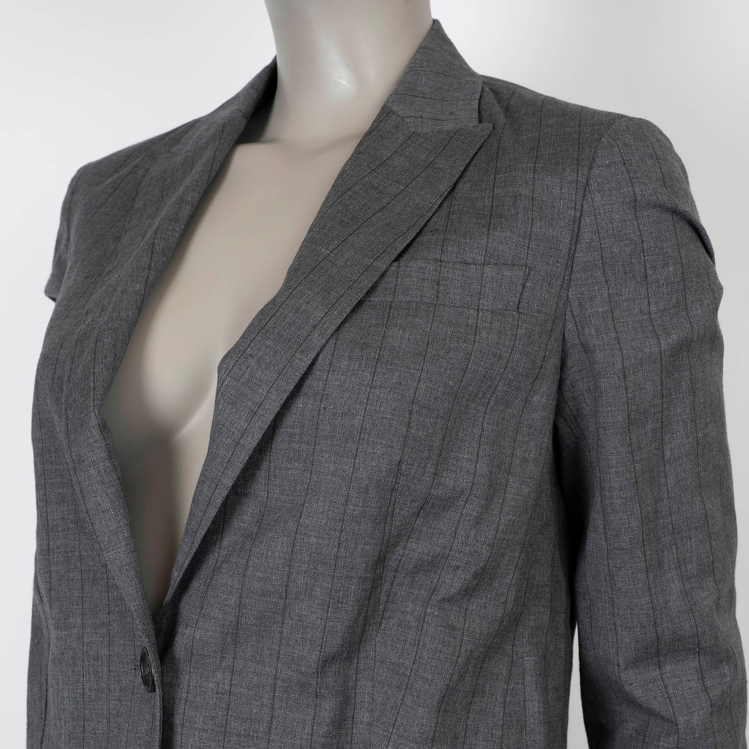 Donna Brunello Cucinelli giacca blazer 2016 PINSTRIPE in lana e lino grigio 42 M. in vendita