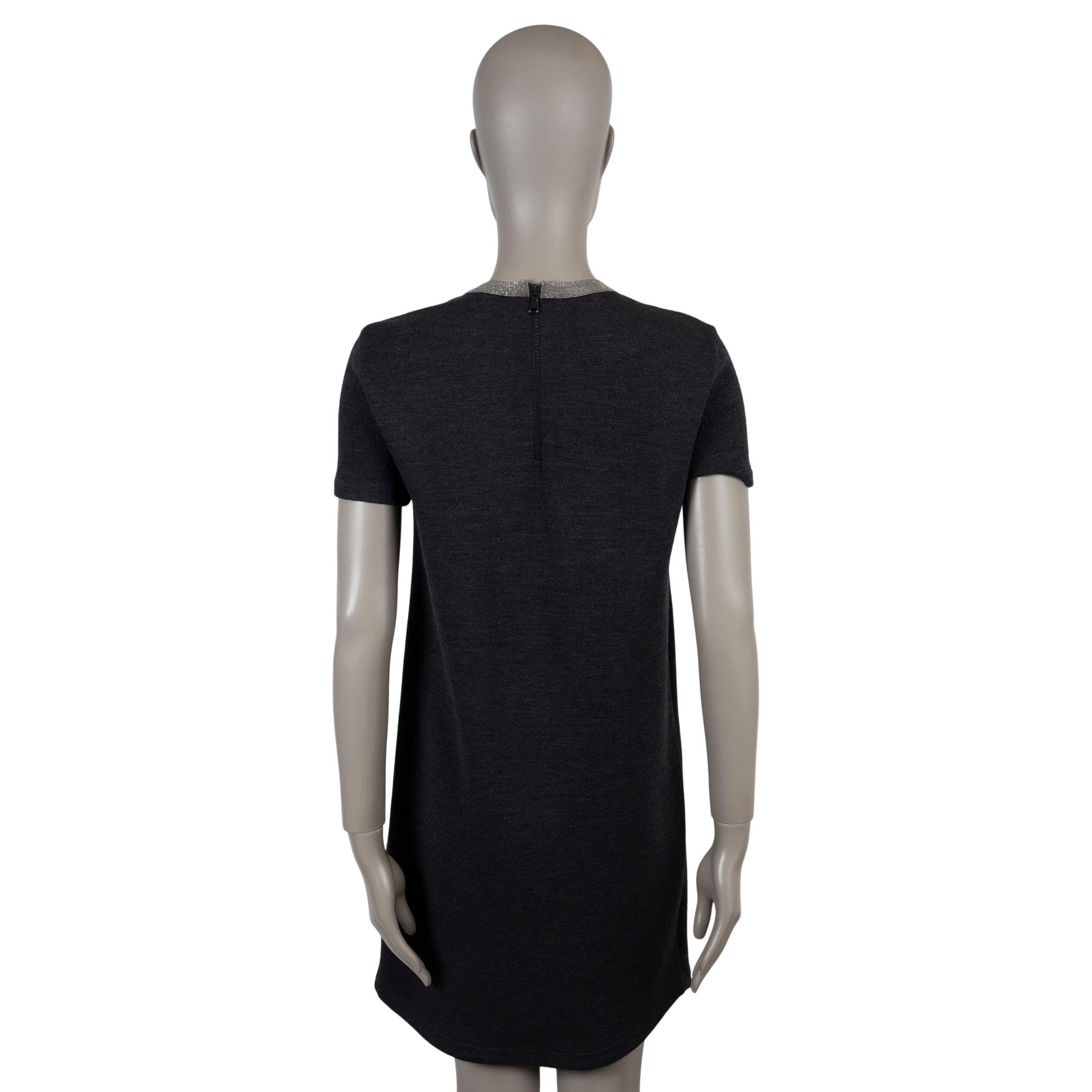 BRUNELLO CUCINELLI graue Wolle MONILI COLLAR KNIT Kleid M (Schwarz) im Angebot