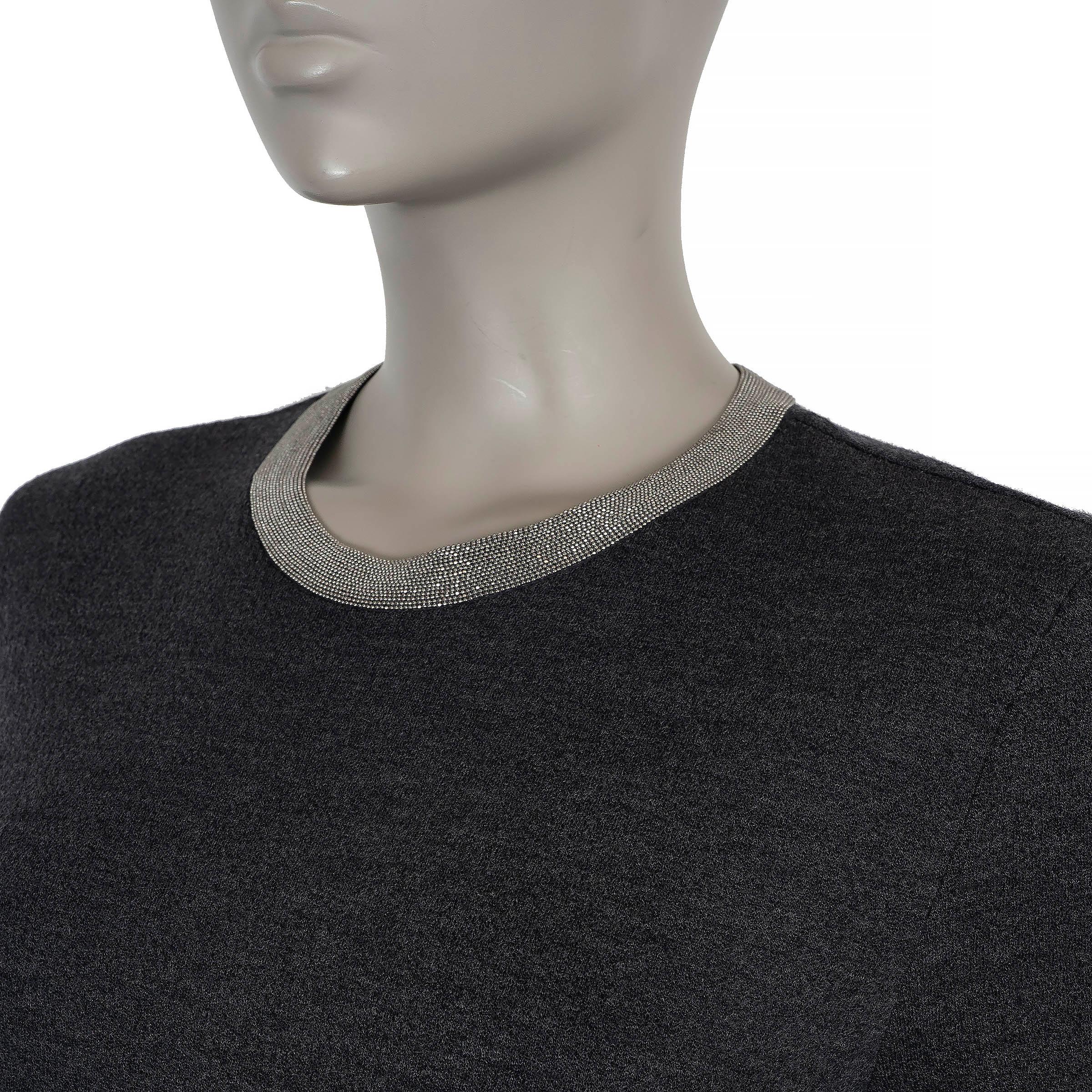 BRUNELLO CUCINELLI graue Wolle MONILI COLLAR KNIT Kleid M Damen im Angebot