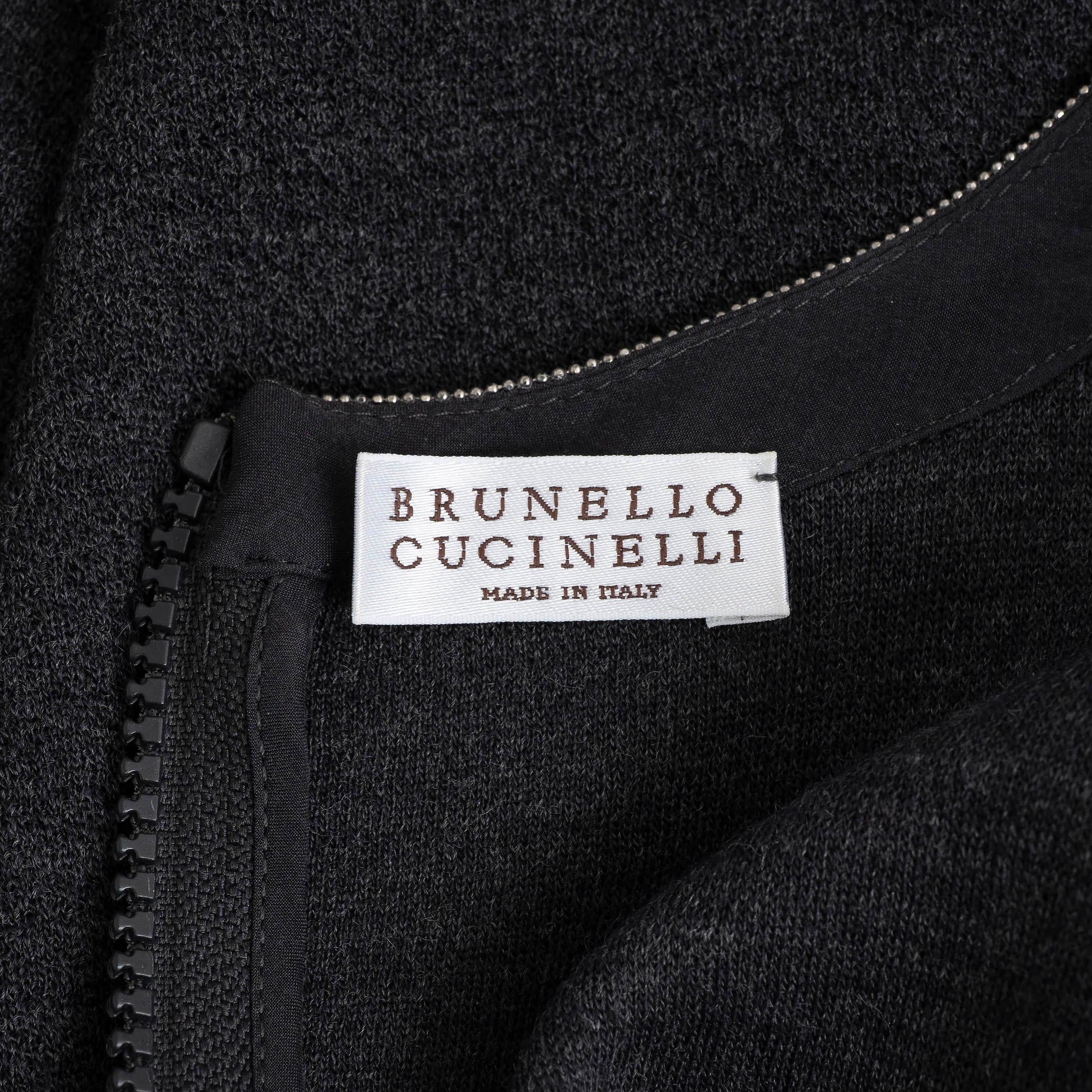 BRUNELLO CUCINELLI graue Wolle MONILI COLLAR KNIT Kleid M im Angebot 1