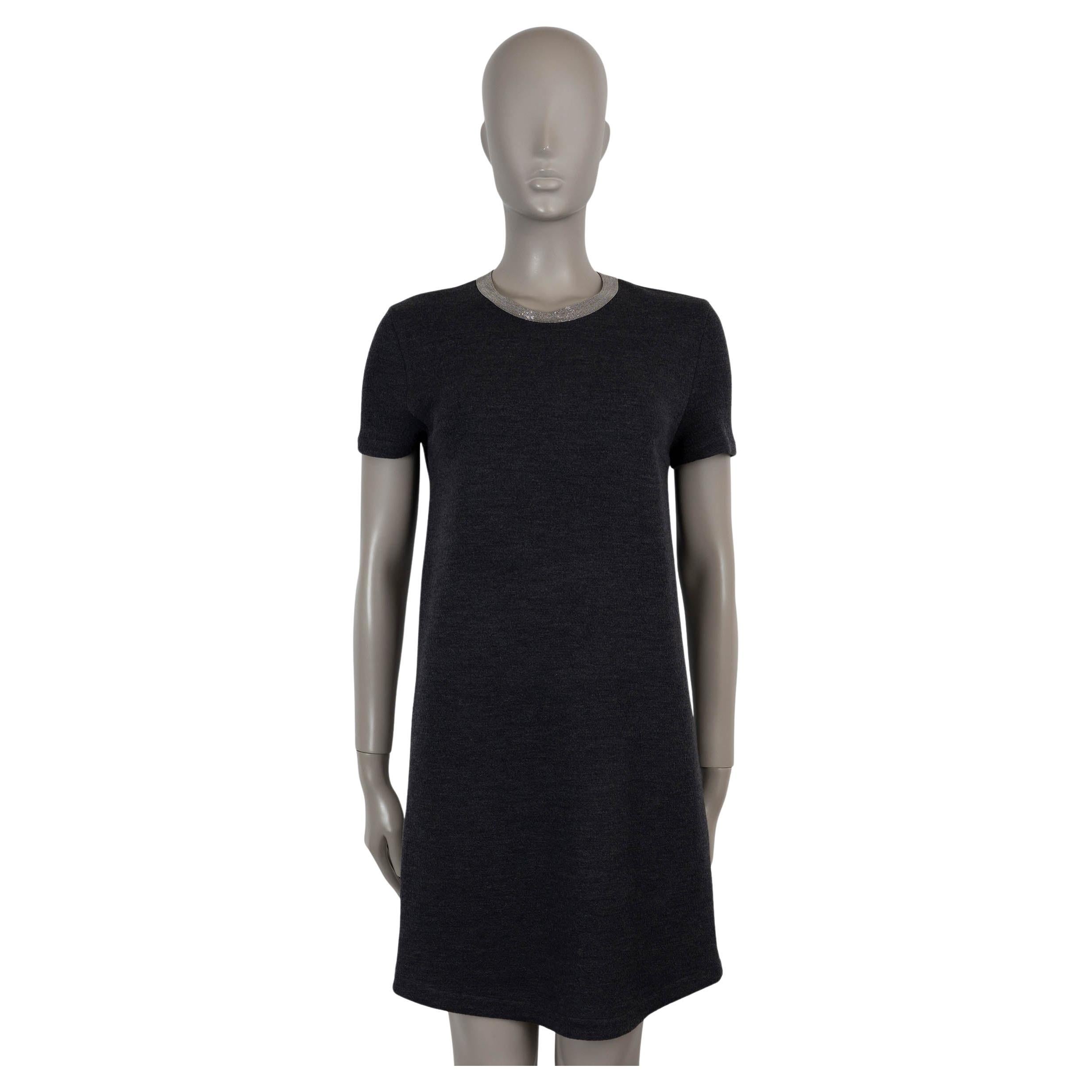 BRUNELLO CUCINELLI grey wool MONILI COLLAR KNIT Dress M