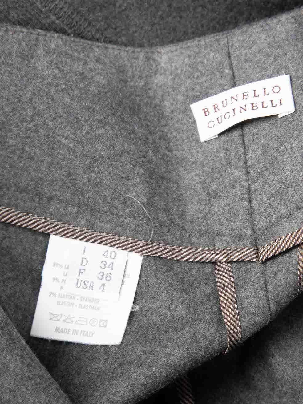 Brunello Cucinelli Grey Wool Panelled Leggings Size S In Excellent Condition For Sale In London, GB