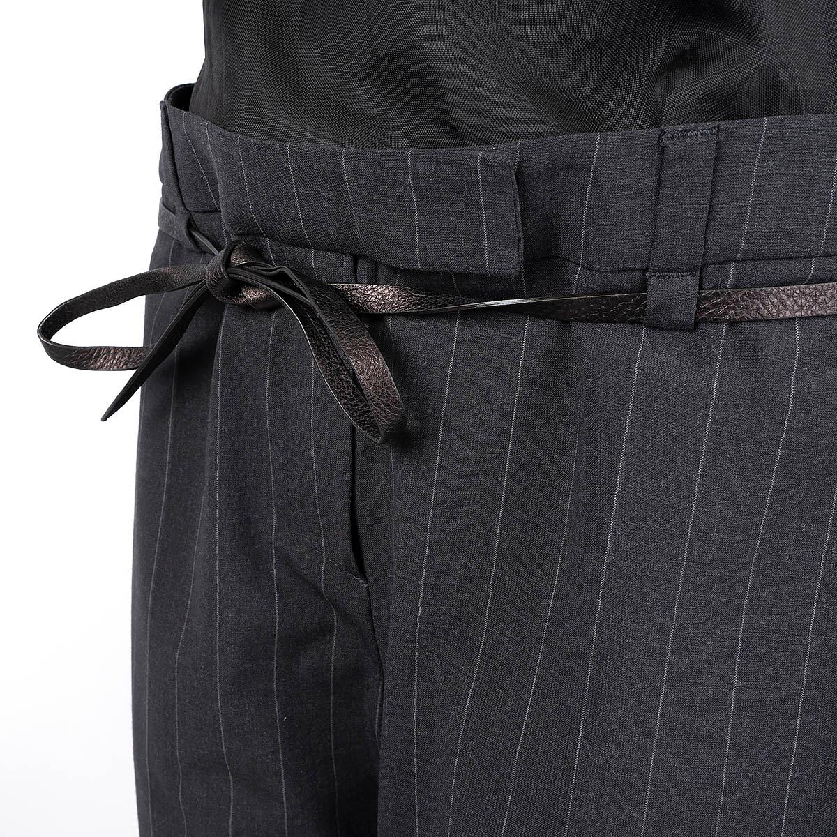 Women's BRUNELLO CUCINELLI grey wool PINSTRIPE BELTED Pants 44 L For Sale