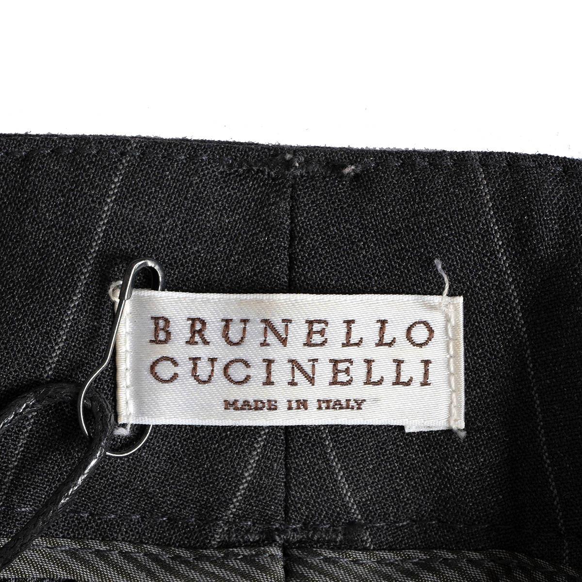 BRUNELLO CUCINELLI - Pantalon à ceinture en laine grise 44 L en vente 1