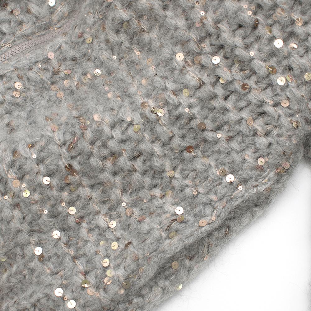 Brunello Cucinelli Hooded Sequin-Embellished Knit Jacket XXS In Excellent Condition In London, GB