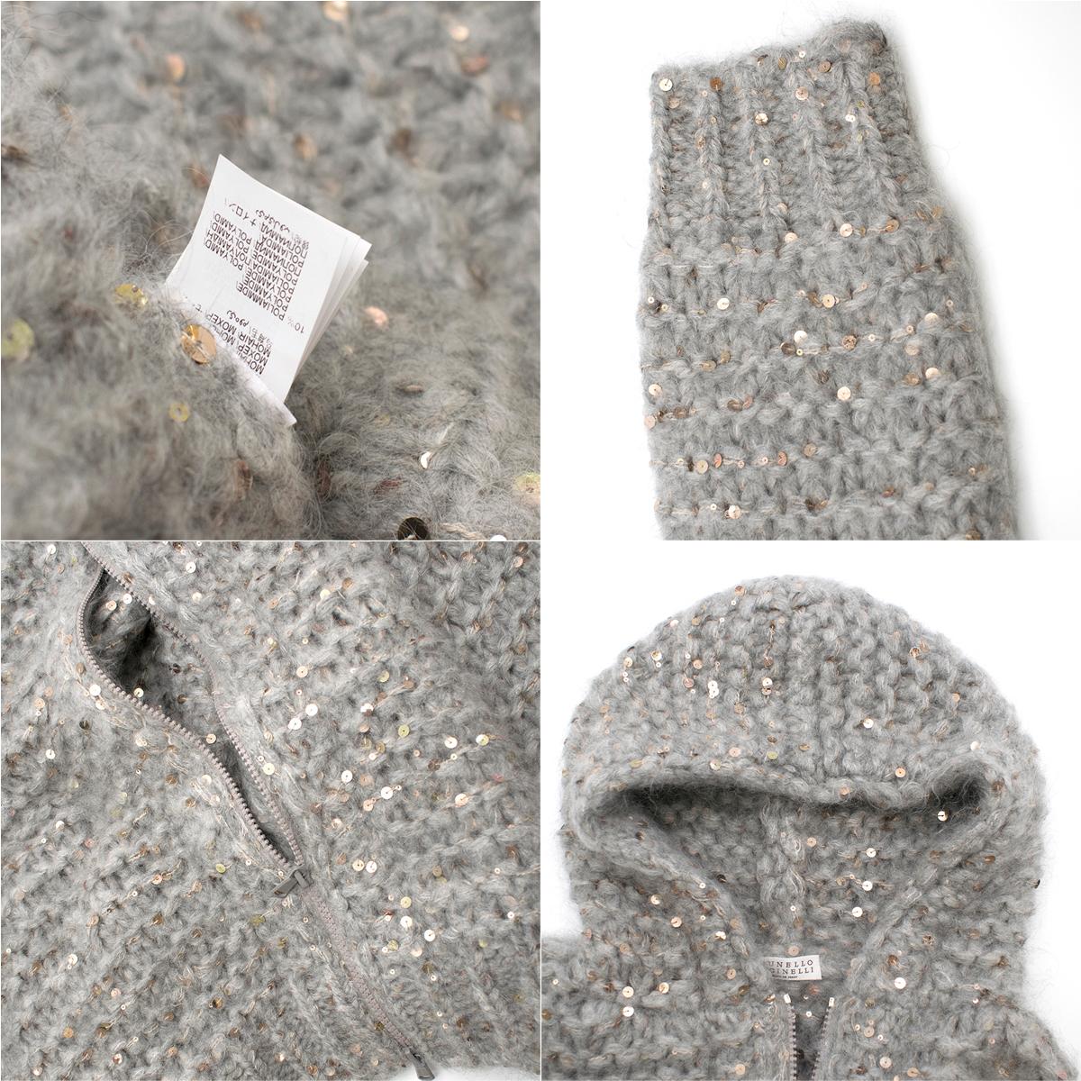 Brunello Cucinelli Hooded Sequin-Embellished Knit Jacket XXS 1