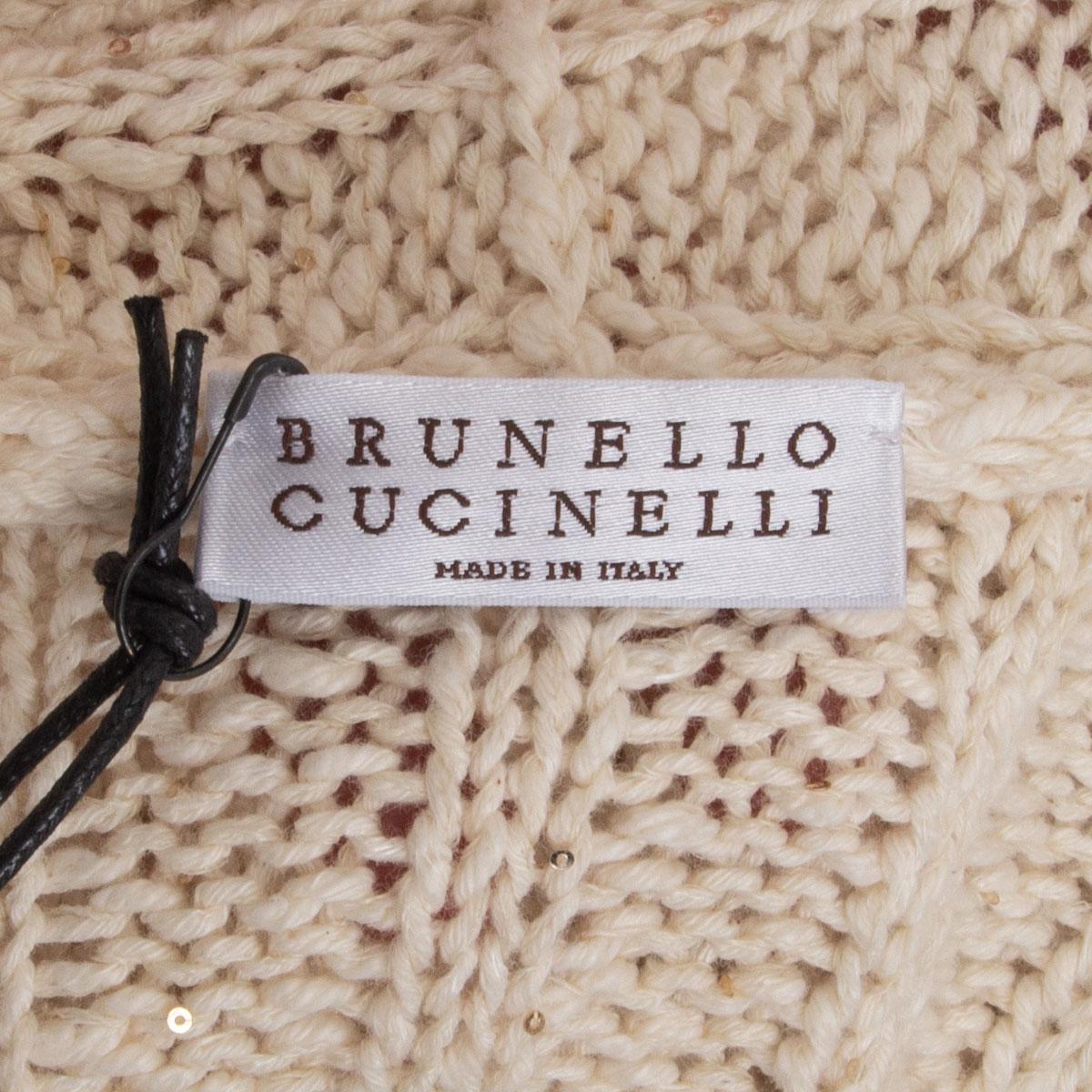 BRUNELLO CUCINELLI ivory cashmere MICRO SEQUIN Cardigan Sweater L