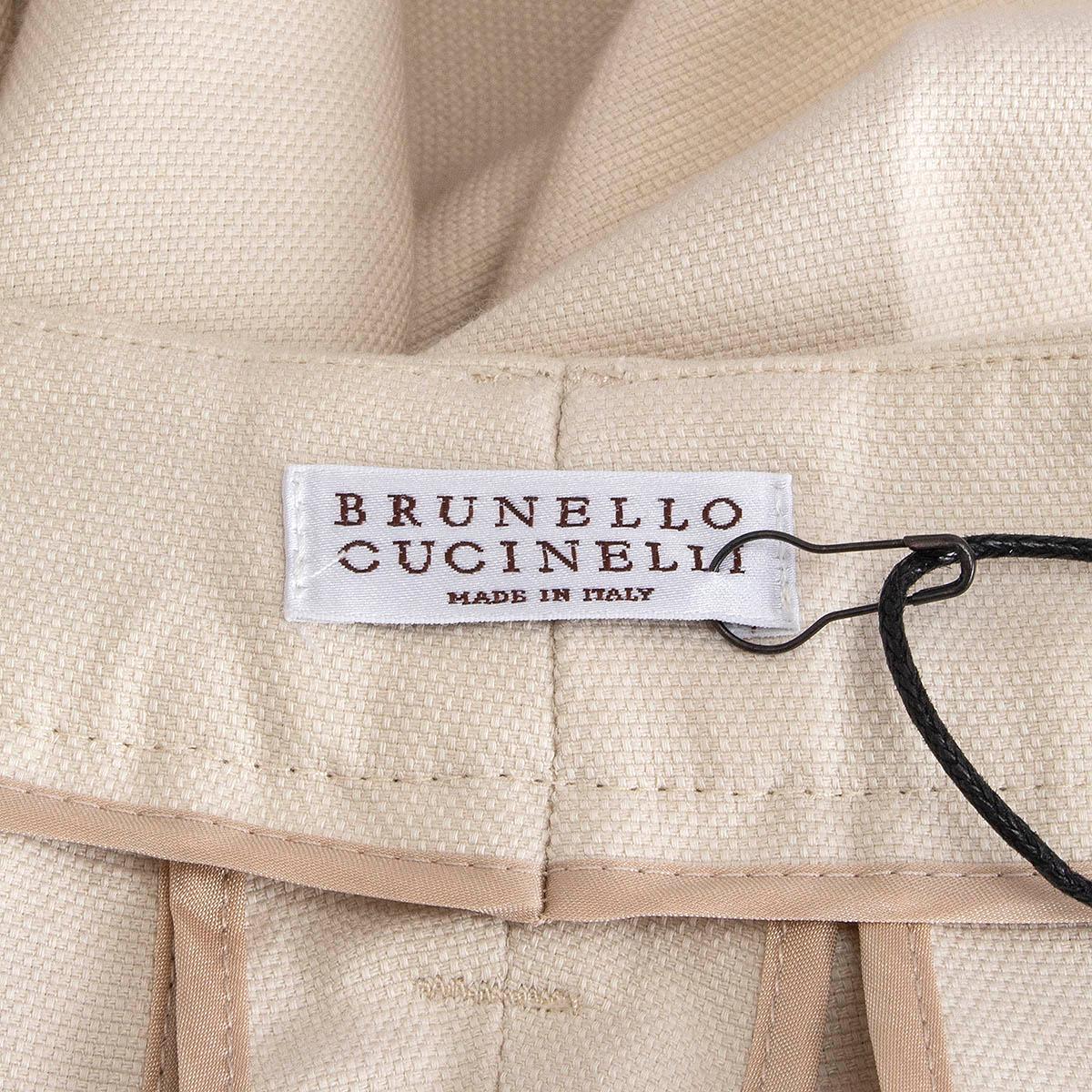 Gray BRUNELLO CUCINELLI ivory cotton & linen PLEATED Pants 38 XS For Sale