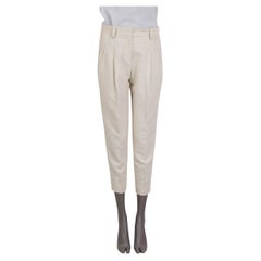 BRUNELLO CUCINELLI Pantalon plissé en coton et lin ivoire 38 XS