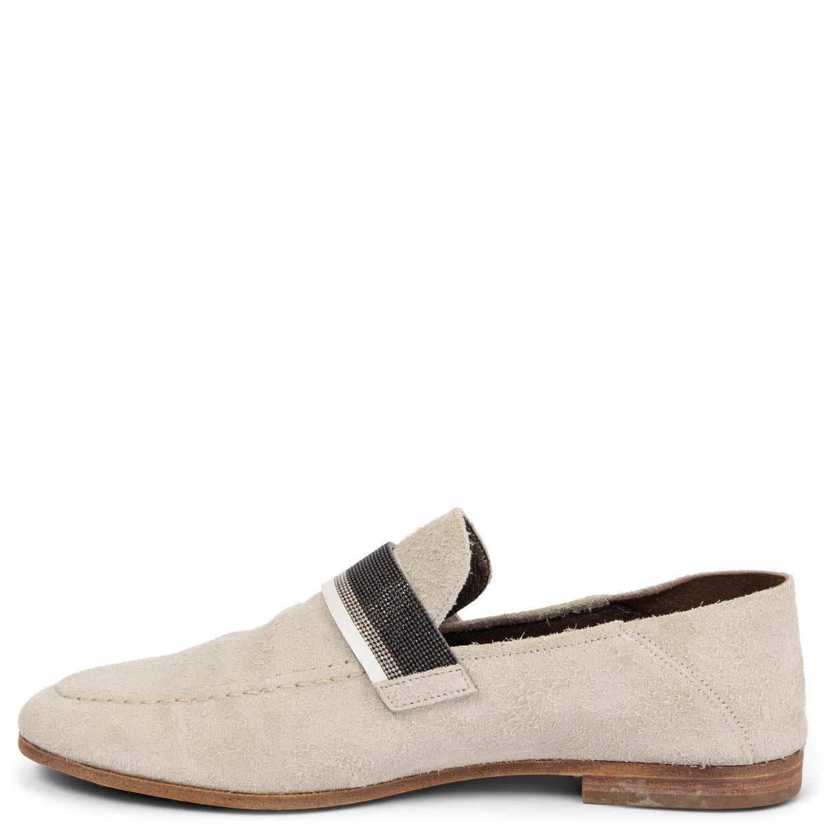 Beige Brunello Cucinelli camoscio avorio Scarpe mocassini MONILI 38 in vendita