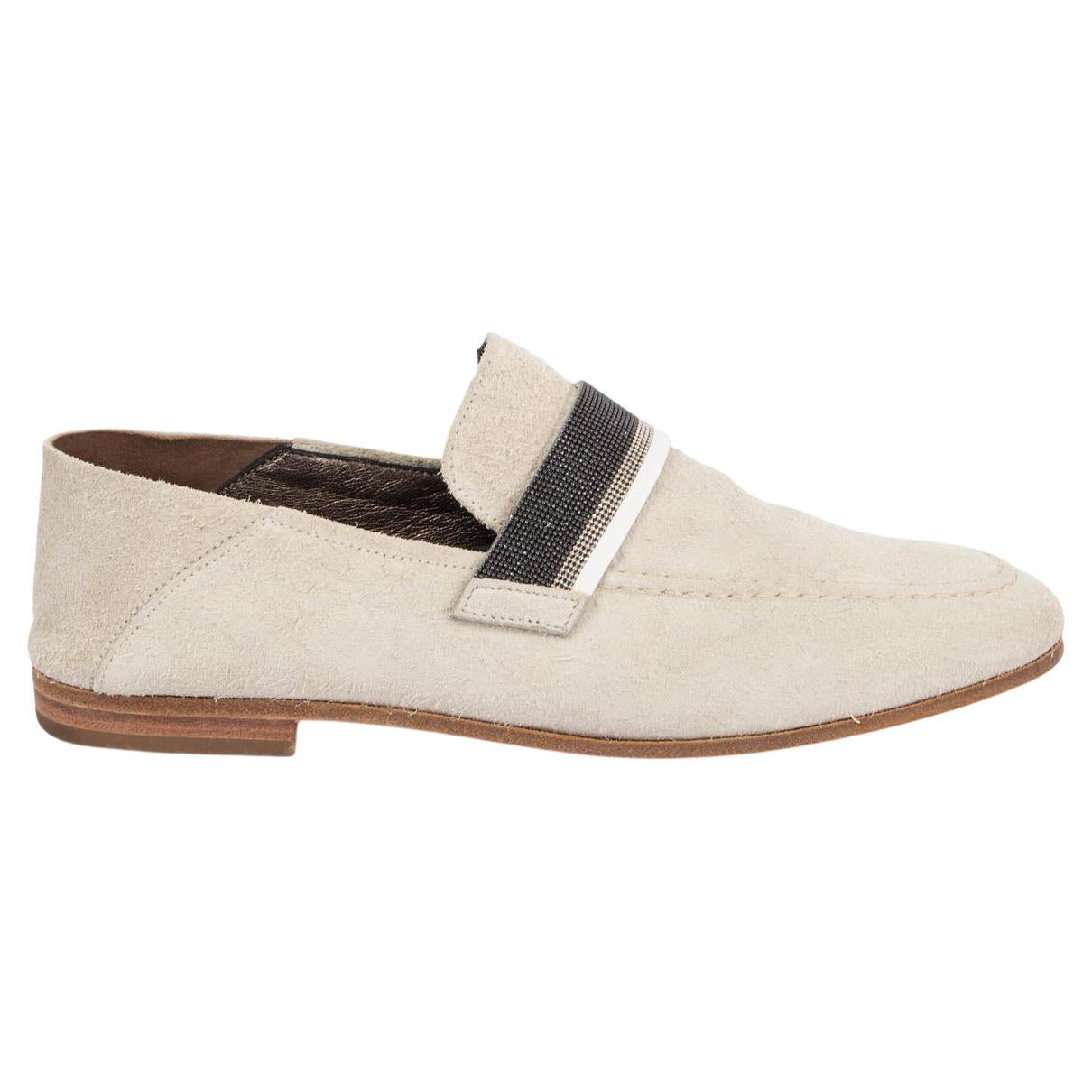 BRUNELLO CUCINELLI ivory suede MONILI Loafers Shoes 38