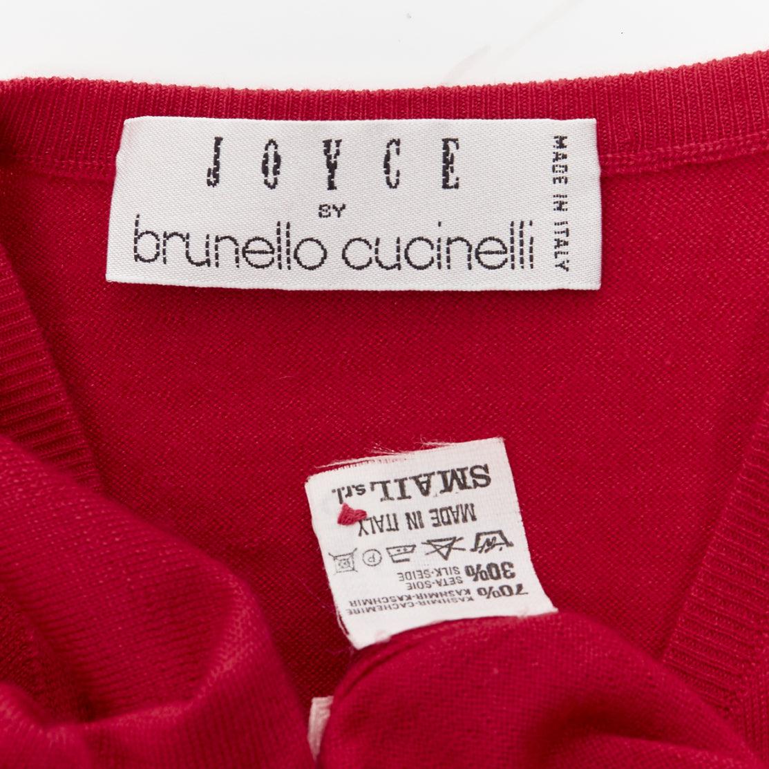 BRUNELLO CUCINELLI JOYCE red cashmere silk button up drop shoulder sweater S For Sale 4