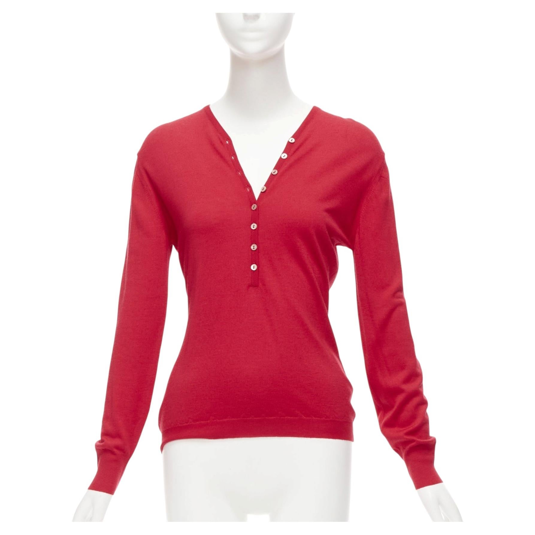 BRUNELLO CUCINELLI JOYCE red cashmere silk button up drop shoulder sweater S