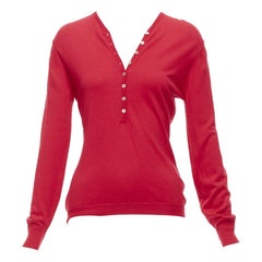 BRUNELLO CUCINELLI JOYCE red cashmere silk button up drop shoulder sweater S