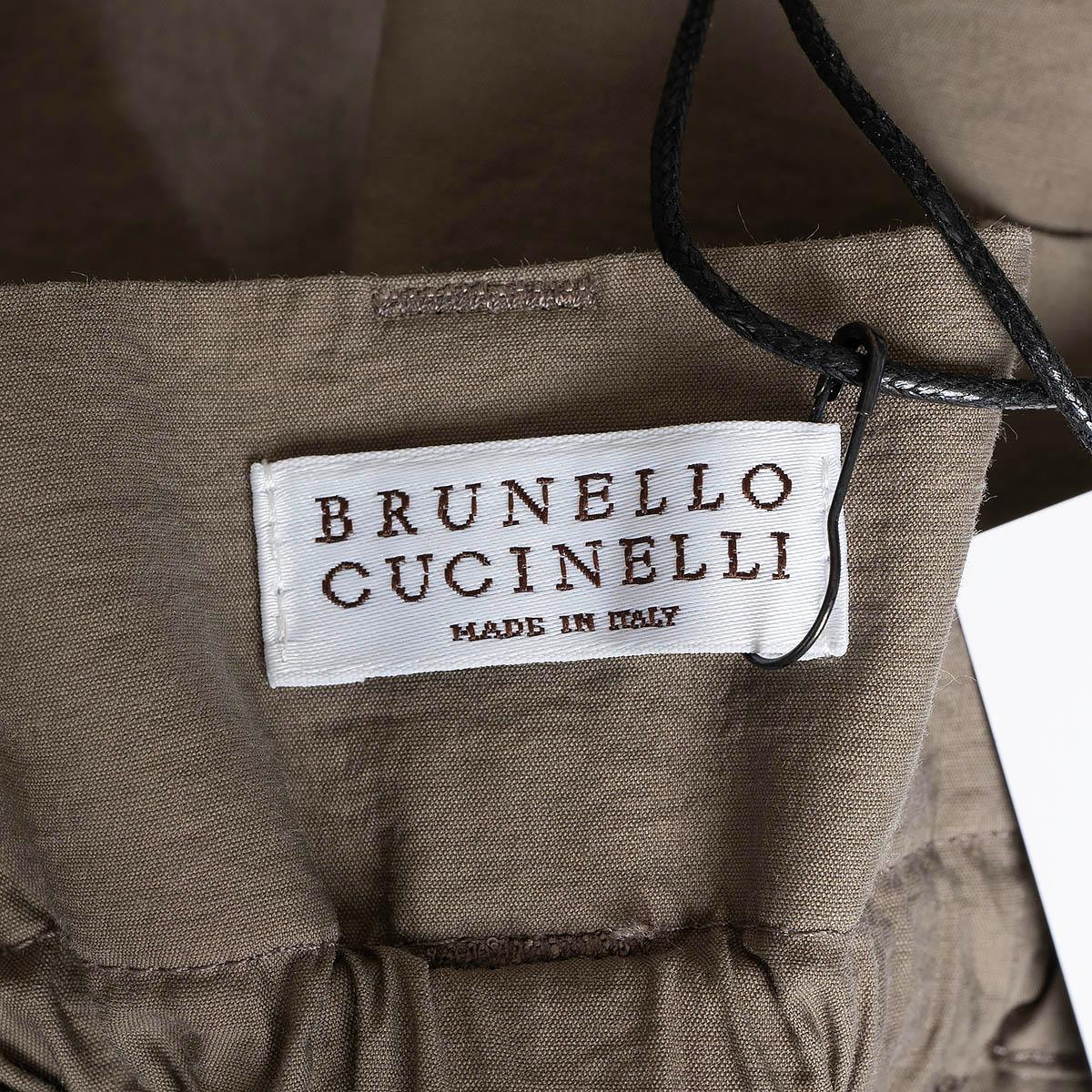 Women's BRUNELLO CUCINELLI khaki green cotton PAPERBAG WAIST Pants 44 L For Sale