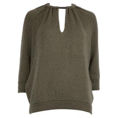 Brunello Cucinelli Khaki Sequinned Knitted Top Size M