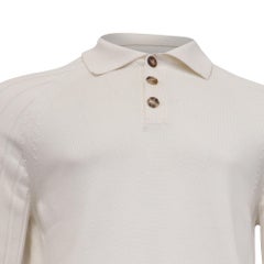 Brunello Cucinelli Knitted Long Sleeve Polo Sweater in White Cotton