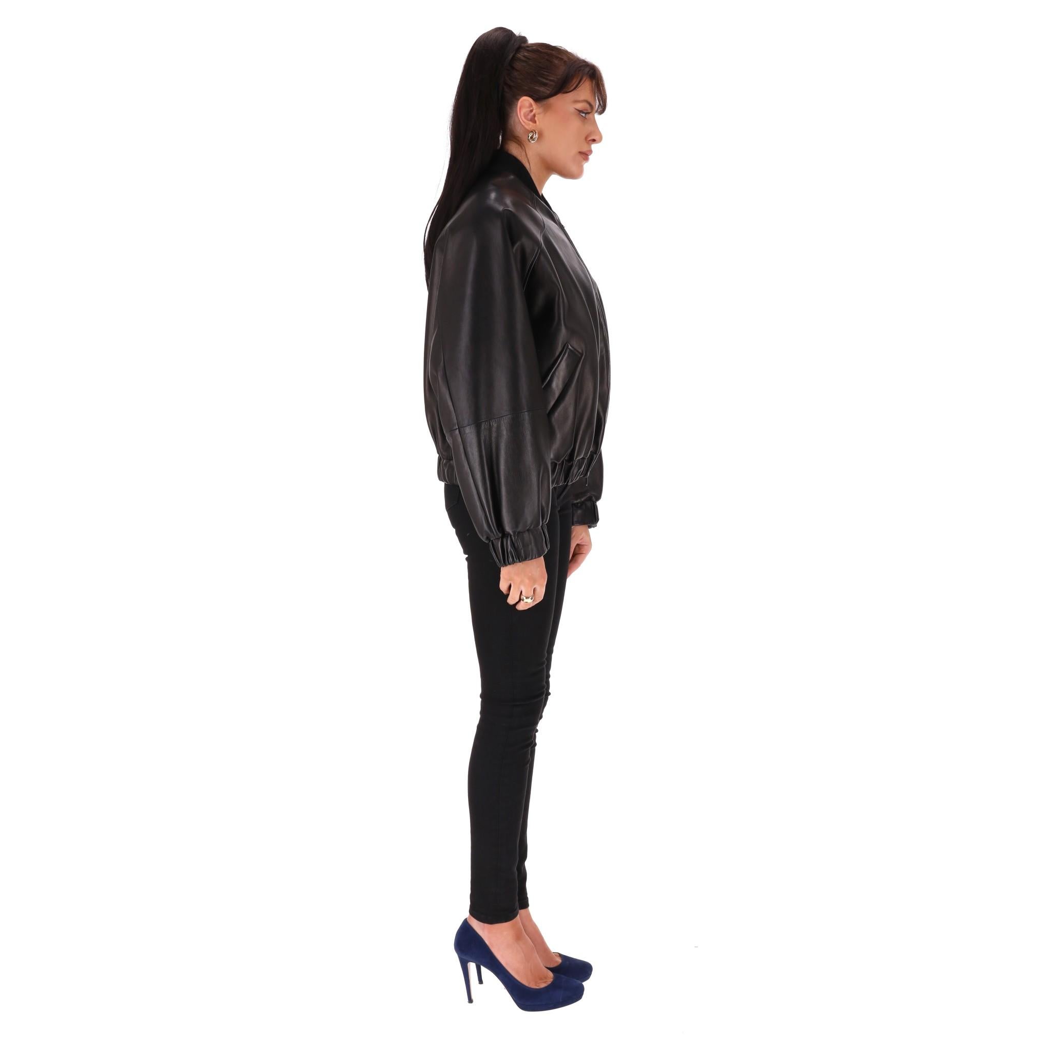 Black Brunello Cucinelli Leather Bomber Jacket With Mink Fur Lining
