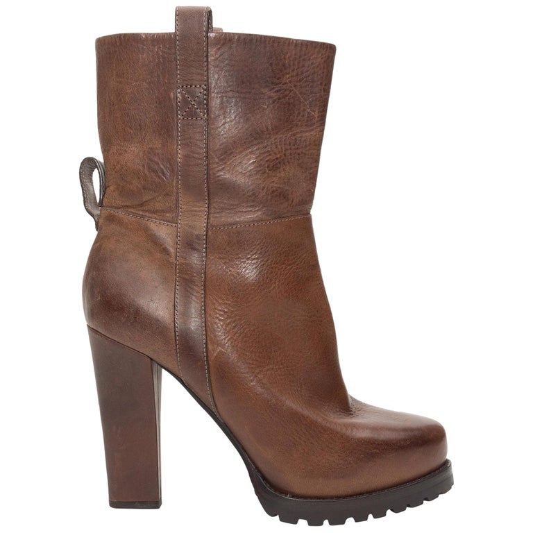 Brunello Cucinelli Brown Calf Leather Bos Taurus High Heel Pumps