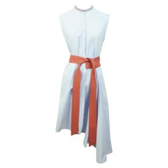 Brunello Cucinelli Light Blue Cotton Sleeveless Wrap Dress - Small