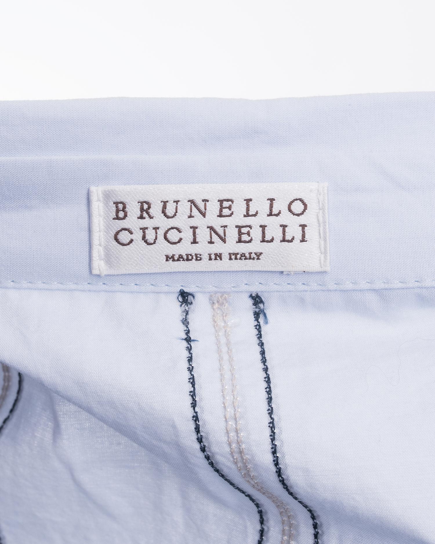 Brunello Cucinelli Light Blue Cotton Striped Shirt Dress - 8 For Sale 7