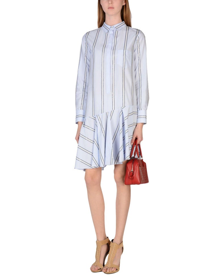 Brunello Cucinelli Light Blue Cotton Striped Shirt Dress - 8 For Sale ...