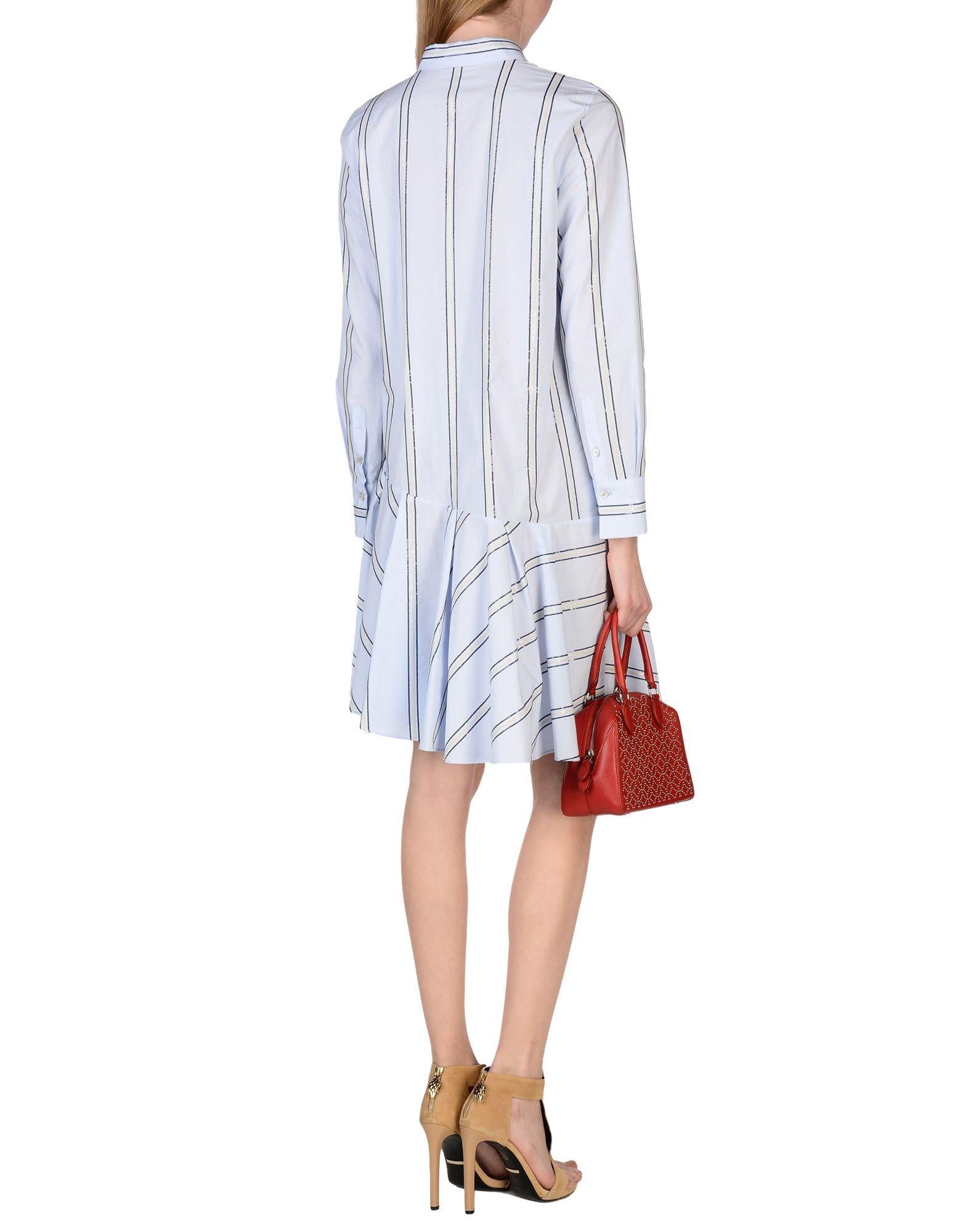 Women's Brunello Cucinelli Light Blue Cotton Striped Shirt Dress - 8 For Sale