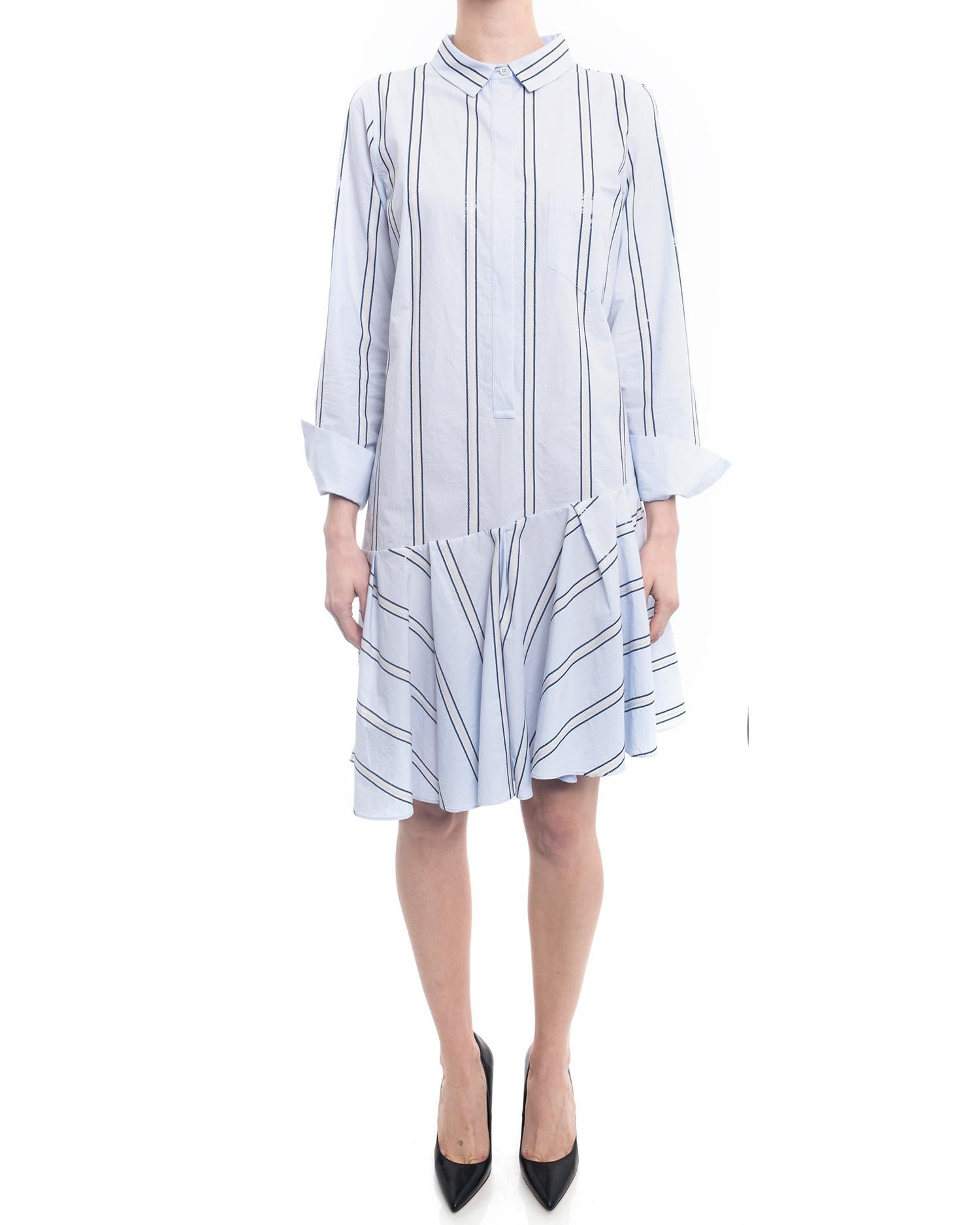 Brunello Cucinelli Light Blue Cotton Striped Shirt Dress - 8 For Sale 1