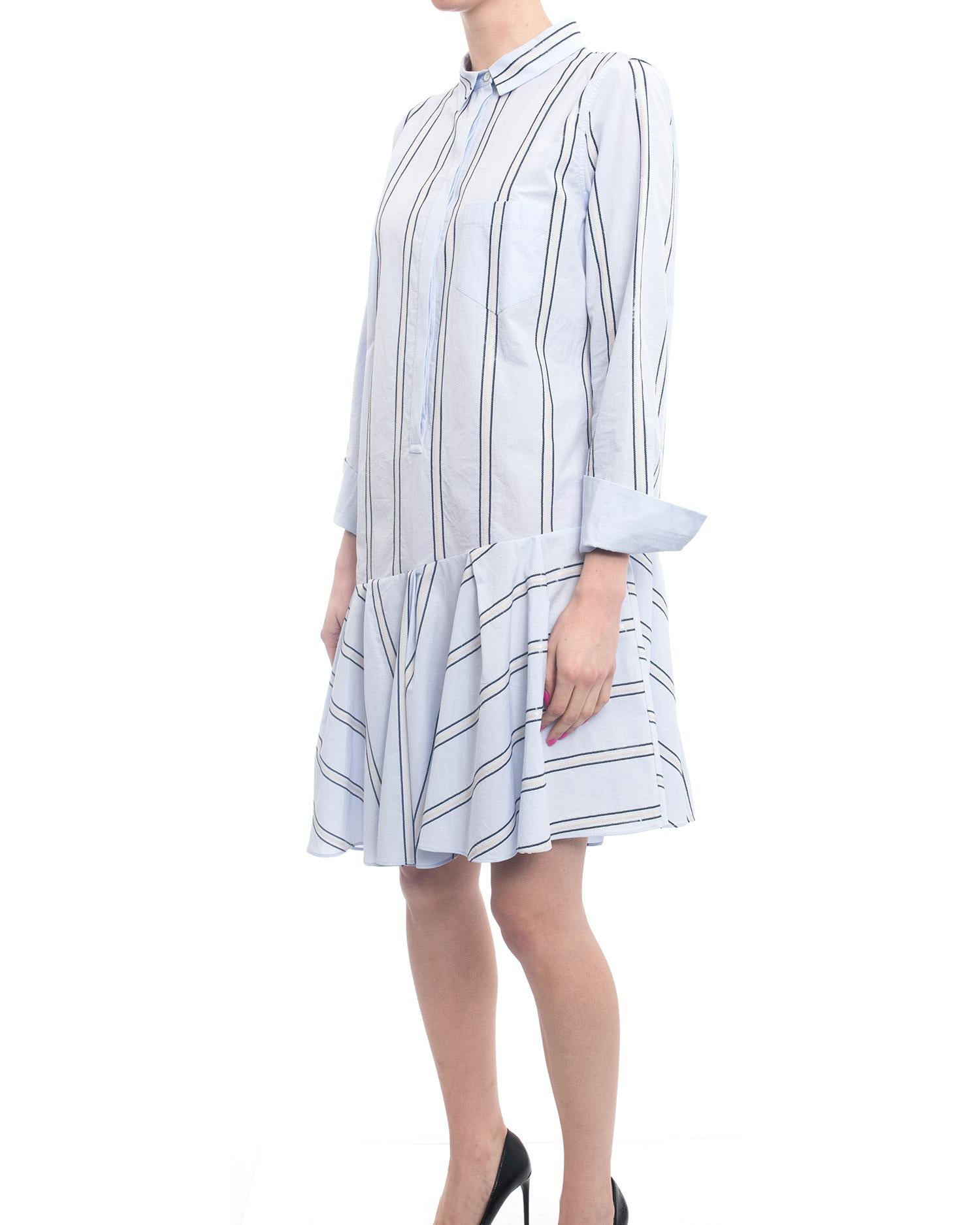 Brunello Cucinelli Light Blue Cotton Striped Shirt Dress - 8 For Sale 2