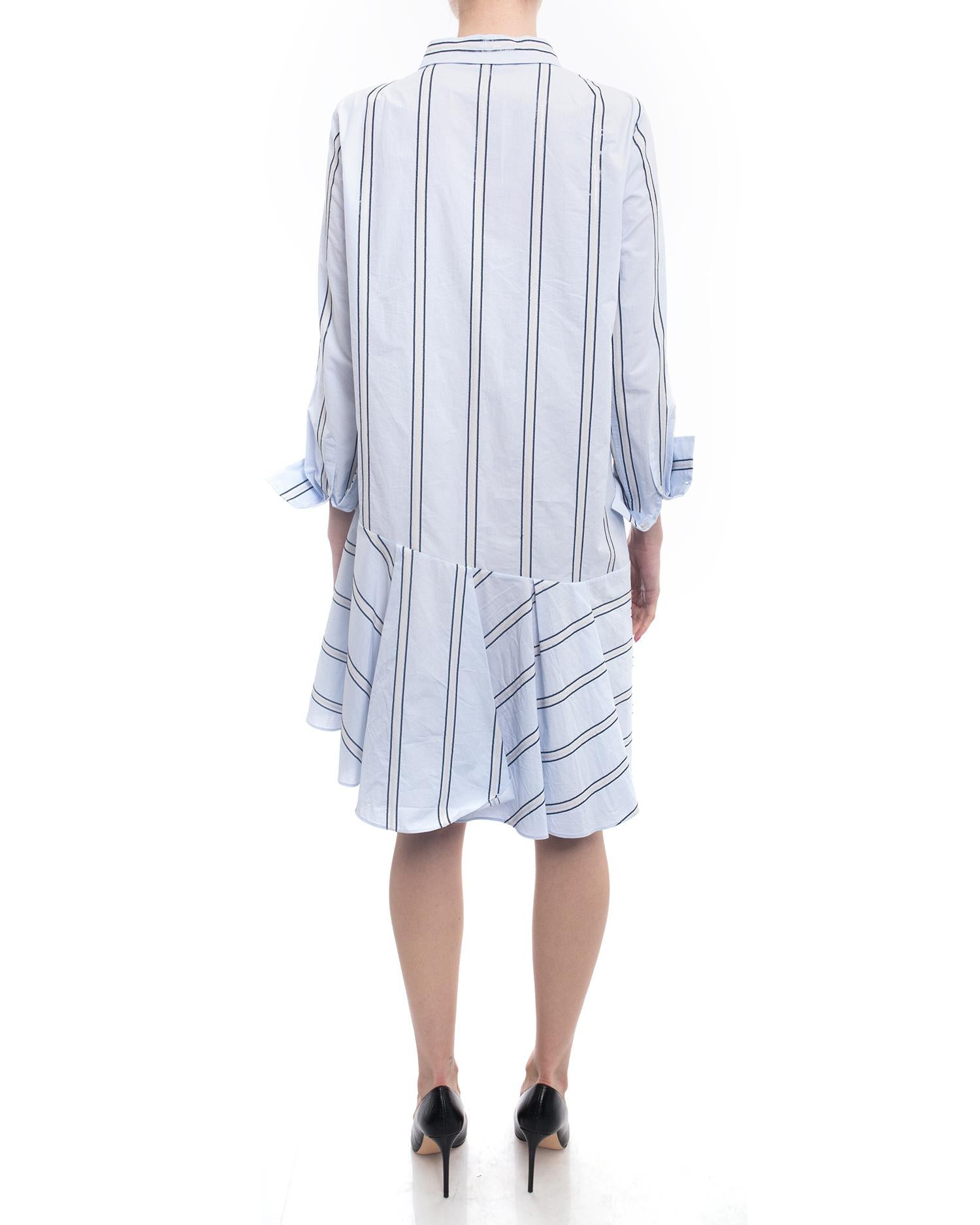 Brunello Cucinelli Light Blue Cotton Striped Shirt Dress - 8 For Sale 3