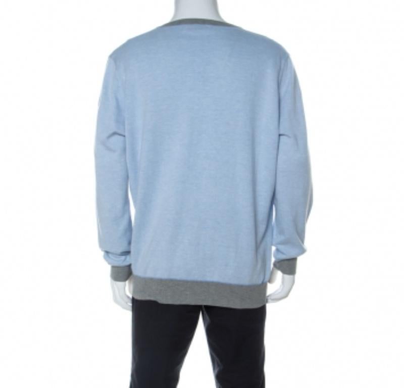 Pull à col en V bleu clair Brunello Cucinelli 4XL Pour hommes en vente