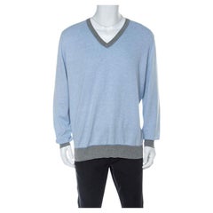 Pull à col en V bleu clair Brunello Cucinelli 4XL