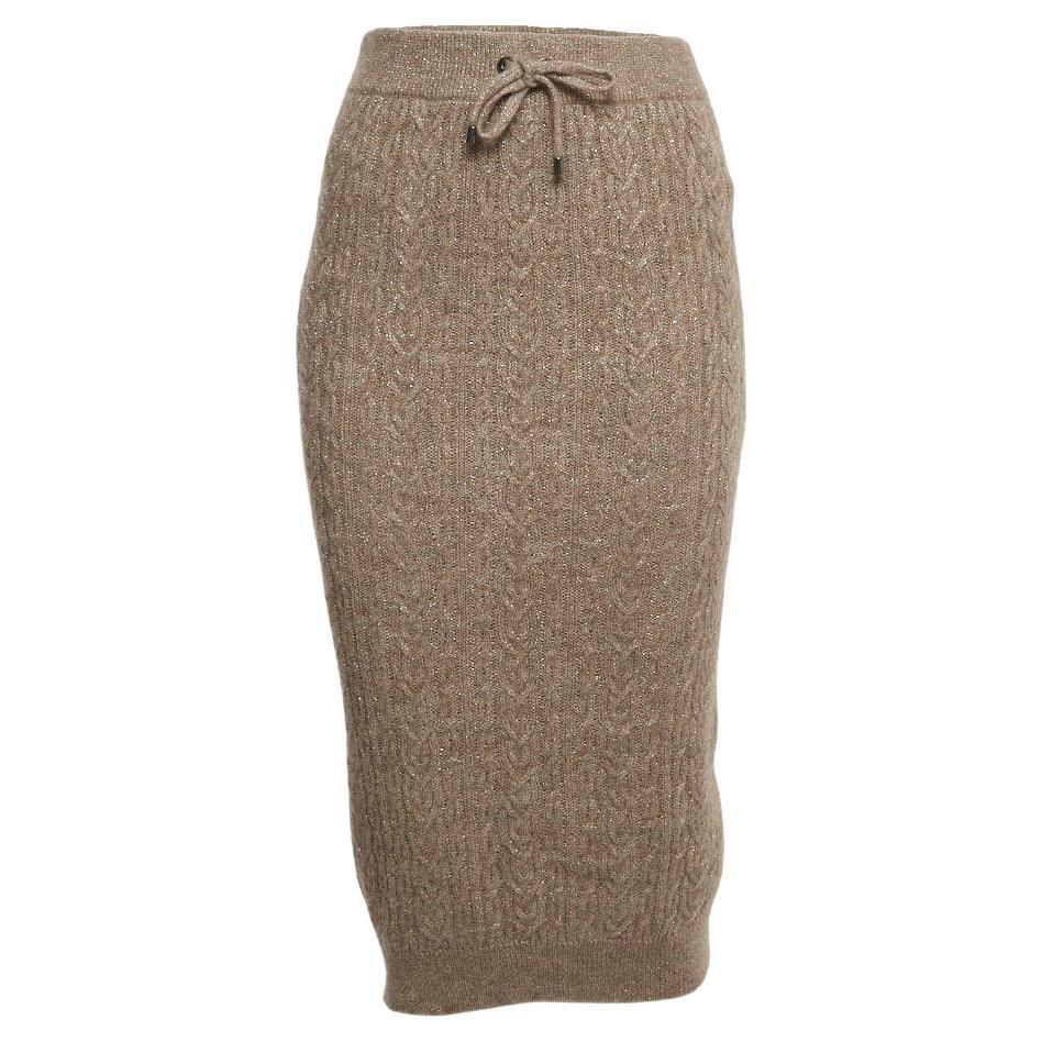 Brunello Cucinelli Light Brown Cable Knit Midi Skirt S For Sale