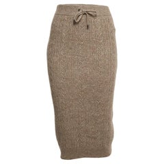 Brunello Cucinelli Light Brown Cable Knit Midi Skirt S
