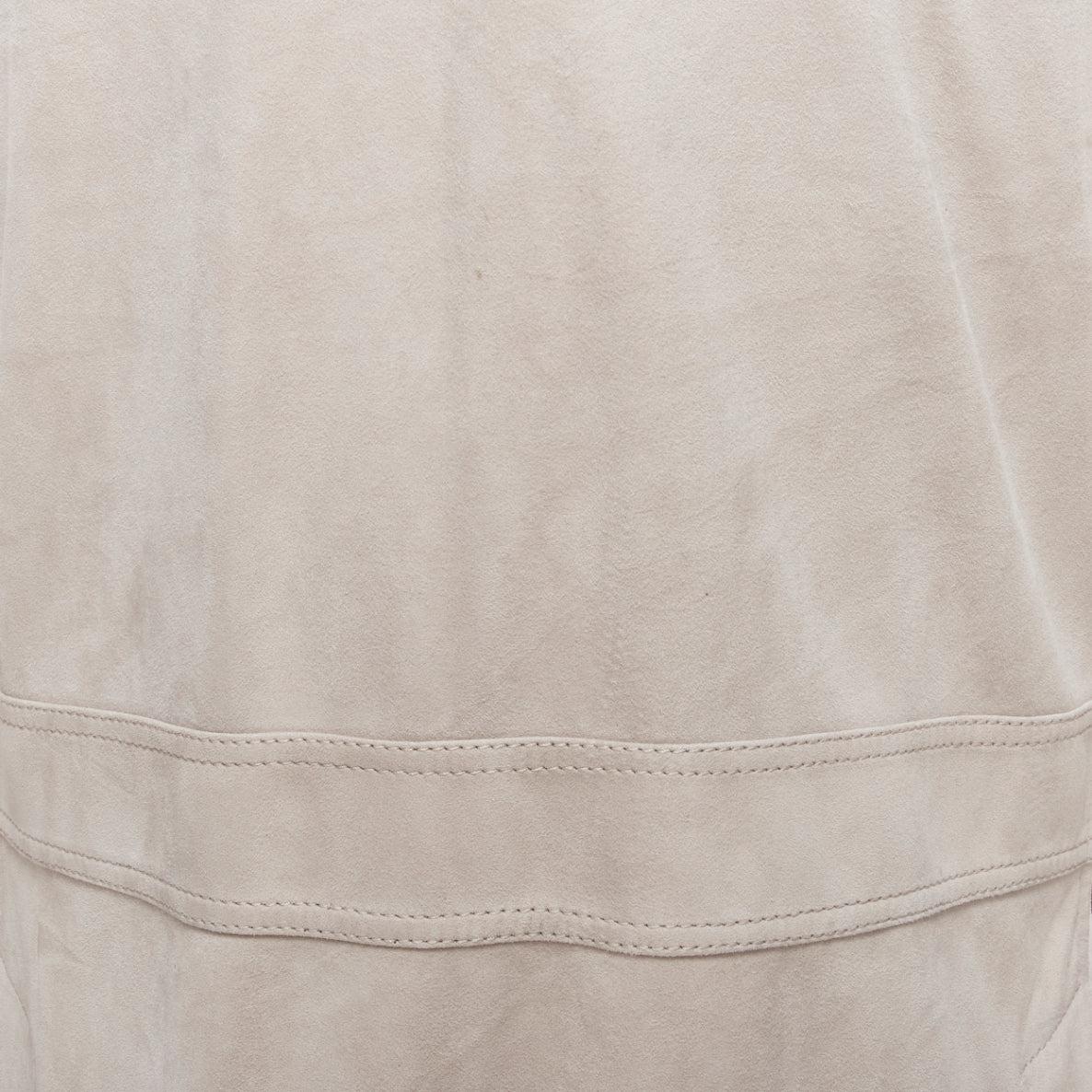 BRUNELLO CUCINELLI light grey genuine soft suede leather flap pocket jacket M For Sale 5