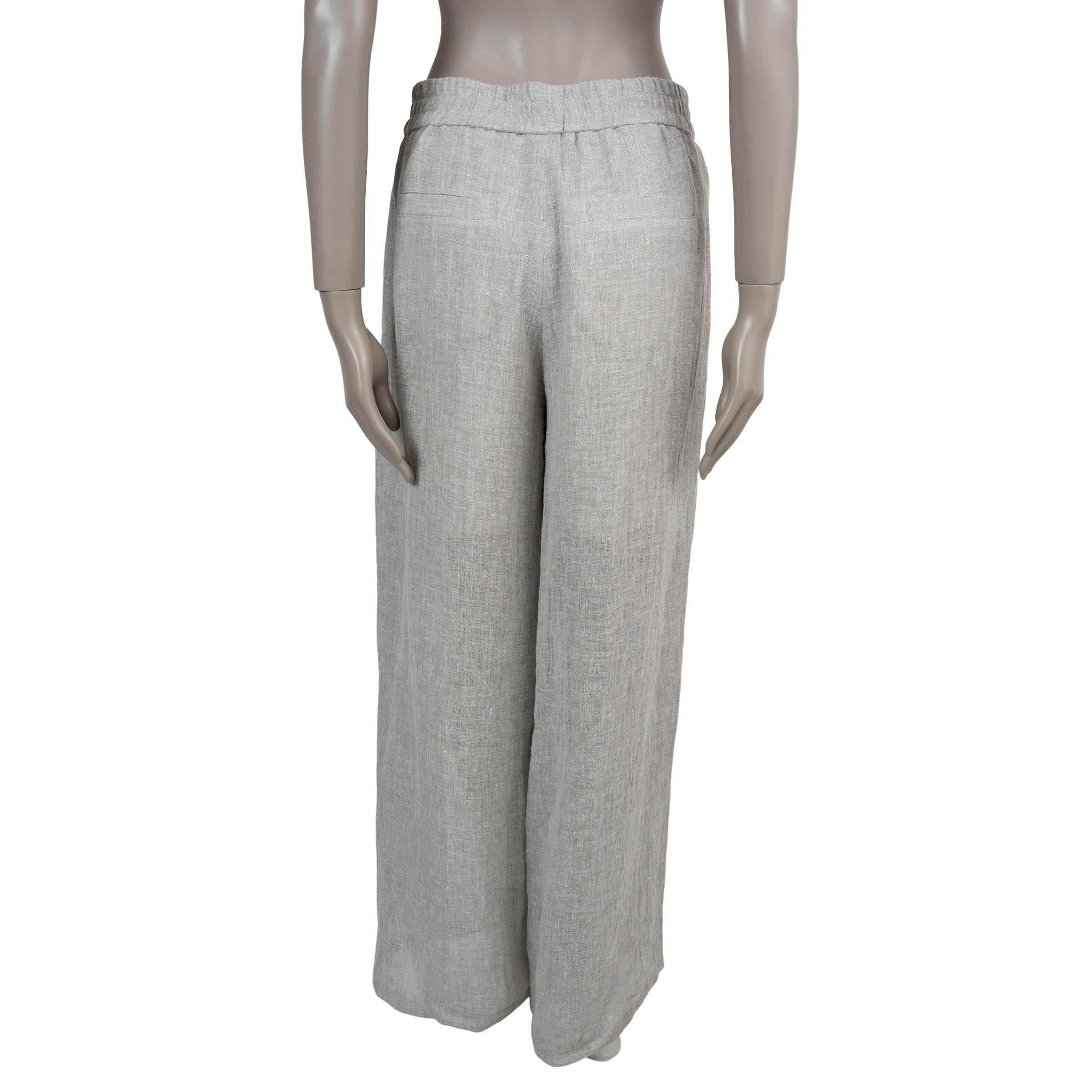 Gris BRUNELLO CUCINELLI light grey linen 2024 CINKLED WIDE Pants 42 M en vente