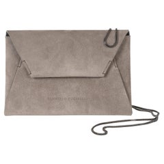 Brunello Cucinelli in pelle scamosciata grigio chiaro 2025 DUO ENVELOPE Crossbody Bag Clutch