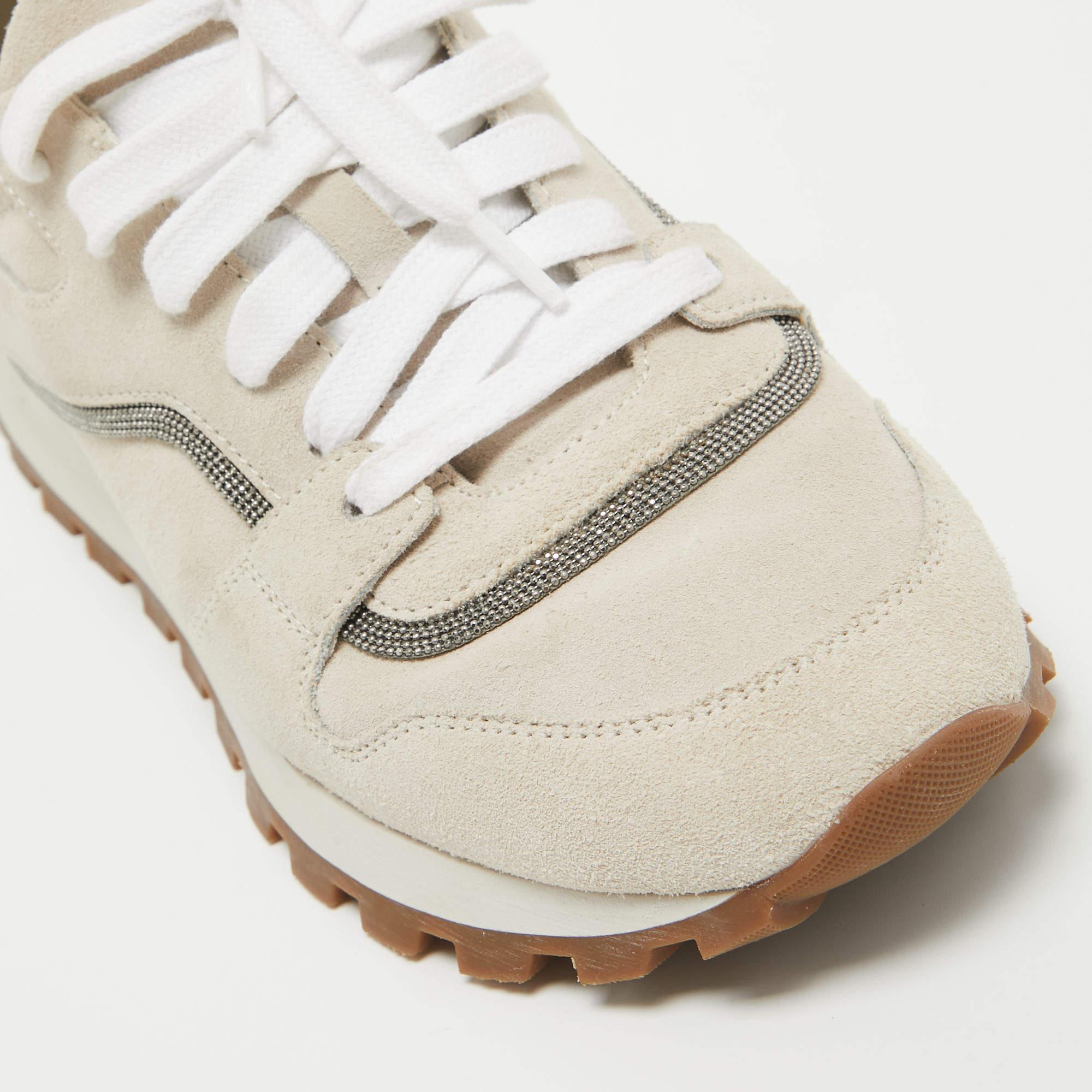 Beige Brunello Cucinelli Light Grey Suede Low Top Sneakers Size 39