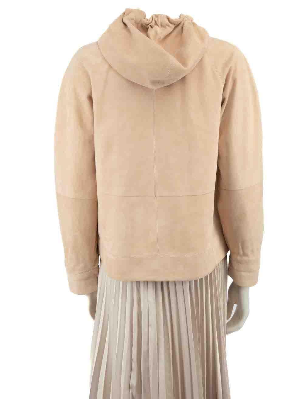 Brunello Cucinelli Light Pink Suede Hooded Jacket Size S In Good Condition For Sale In London, GB