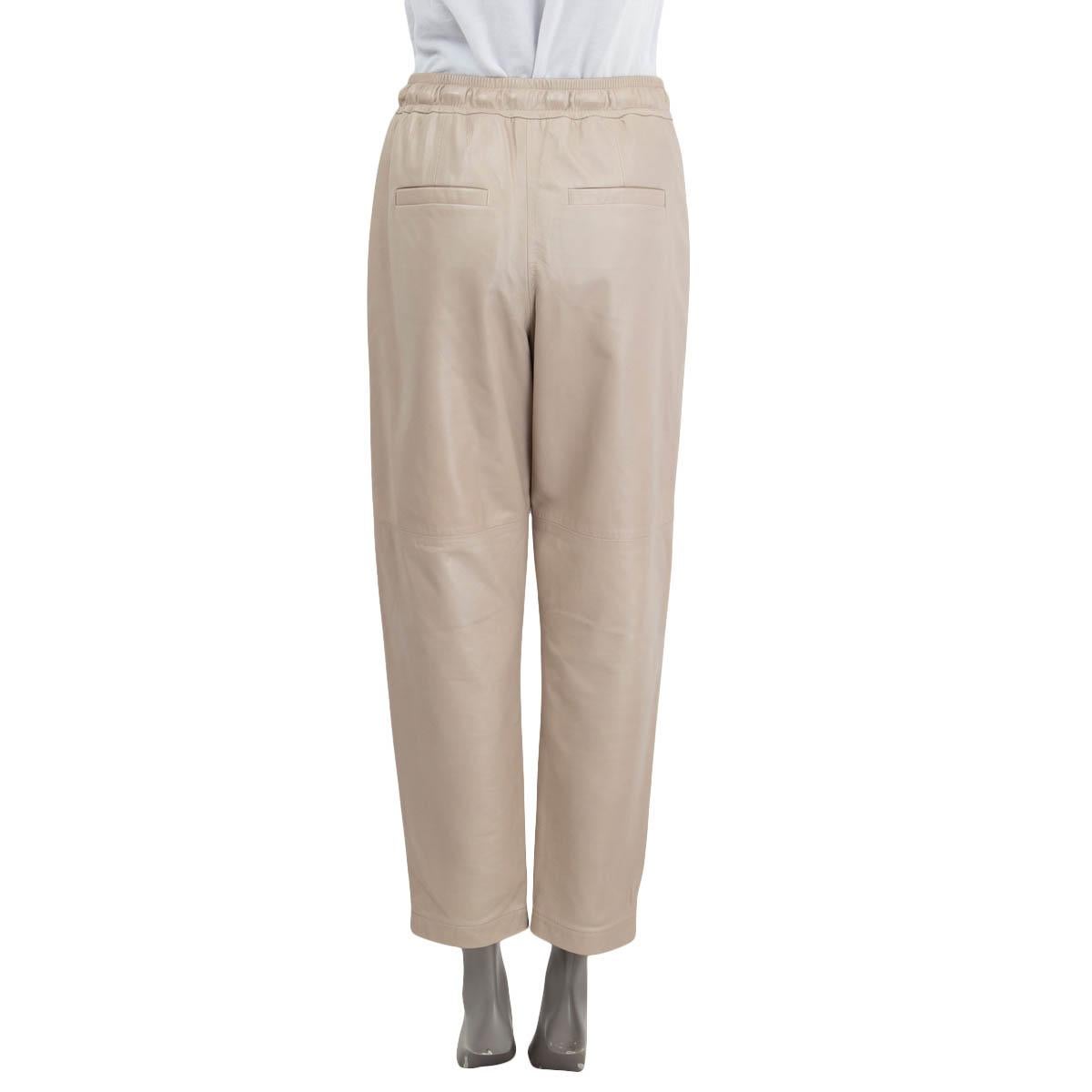 Beige BRUNELLO CUCINELLI light taupe leather PULL ON JOGGING Pants 40 S For Sale