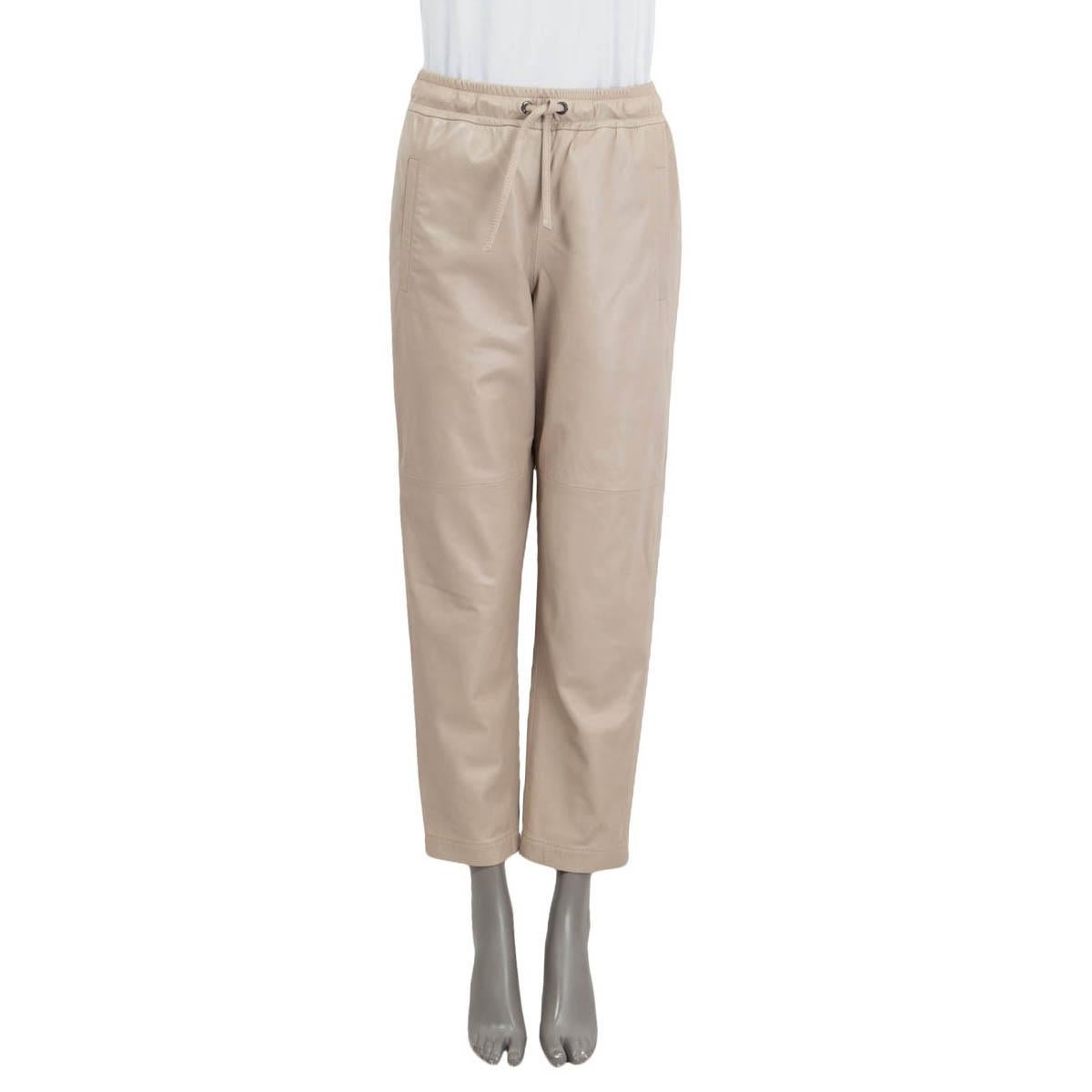 BRUNELLO CUCINELLI light taupe leather PULL ON JOGGING Pants 40 S For Sale