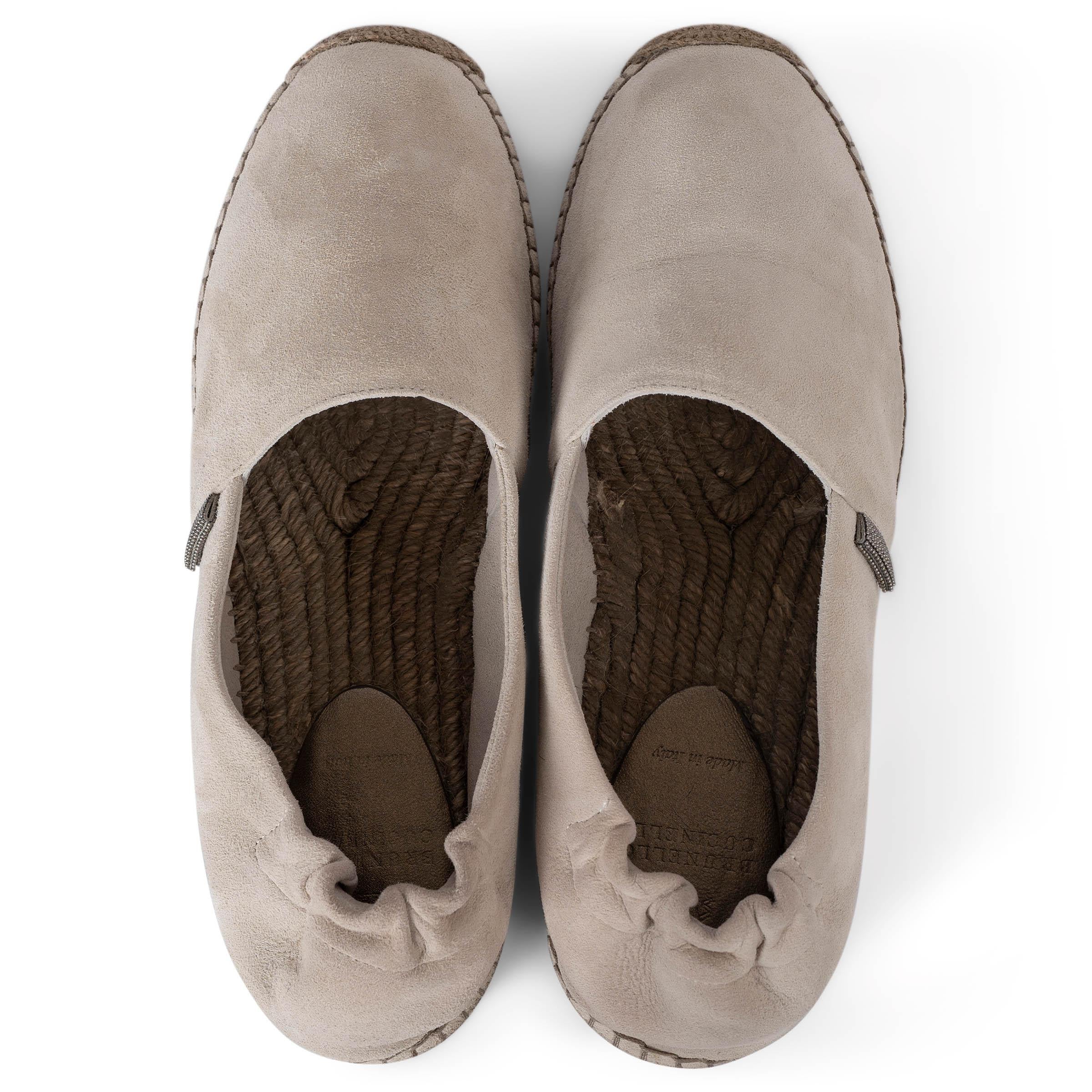Women's BRUNELLO CUCINELLI light taupe suede MONILI ESPADRILLE Flats Shoes 38.5 For Sale