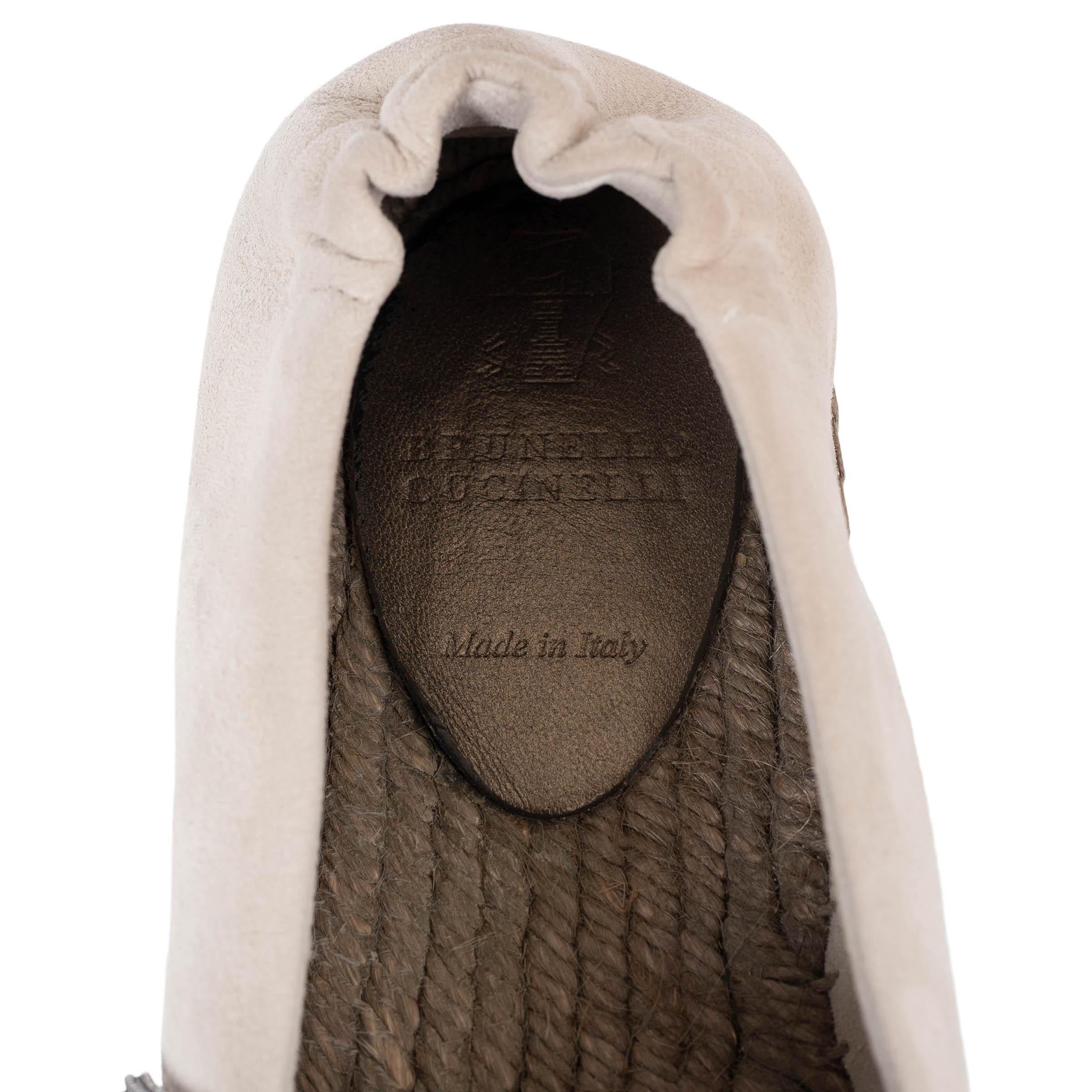 BRUNELLO CUCINELLI light taupe suede MONILI ESPADRILLE Flats Shoes 38.5 For Sale 1