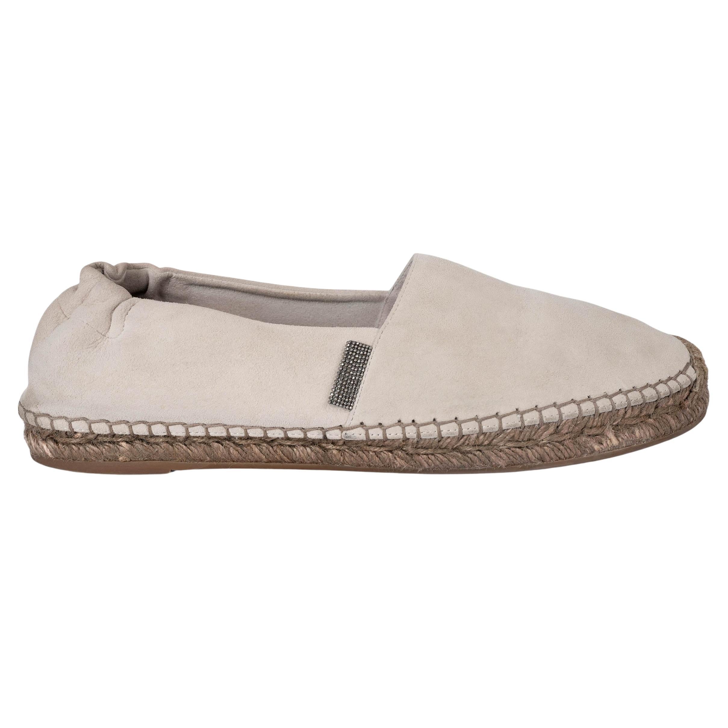 BRUNELLO CUCINELLI light taupe suede MONILI ESPADRILLE Flats Shoes 38.5 For Sale