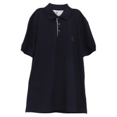 Polo con logo Brunello Cucinelli ricamato, in cotone blu navy