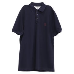 Polo à manches courtes Brunello Cucinelli en coton bleu marine, orné du logo brodé