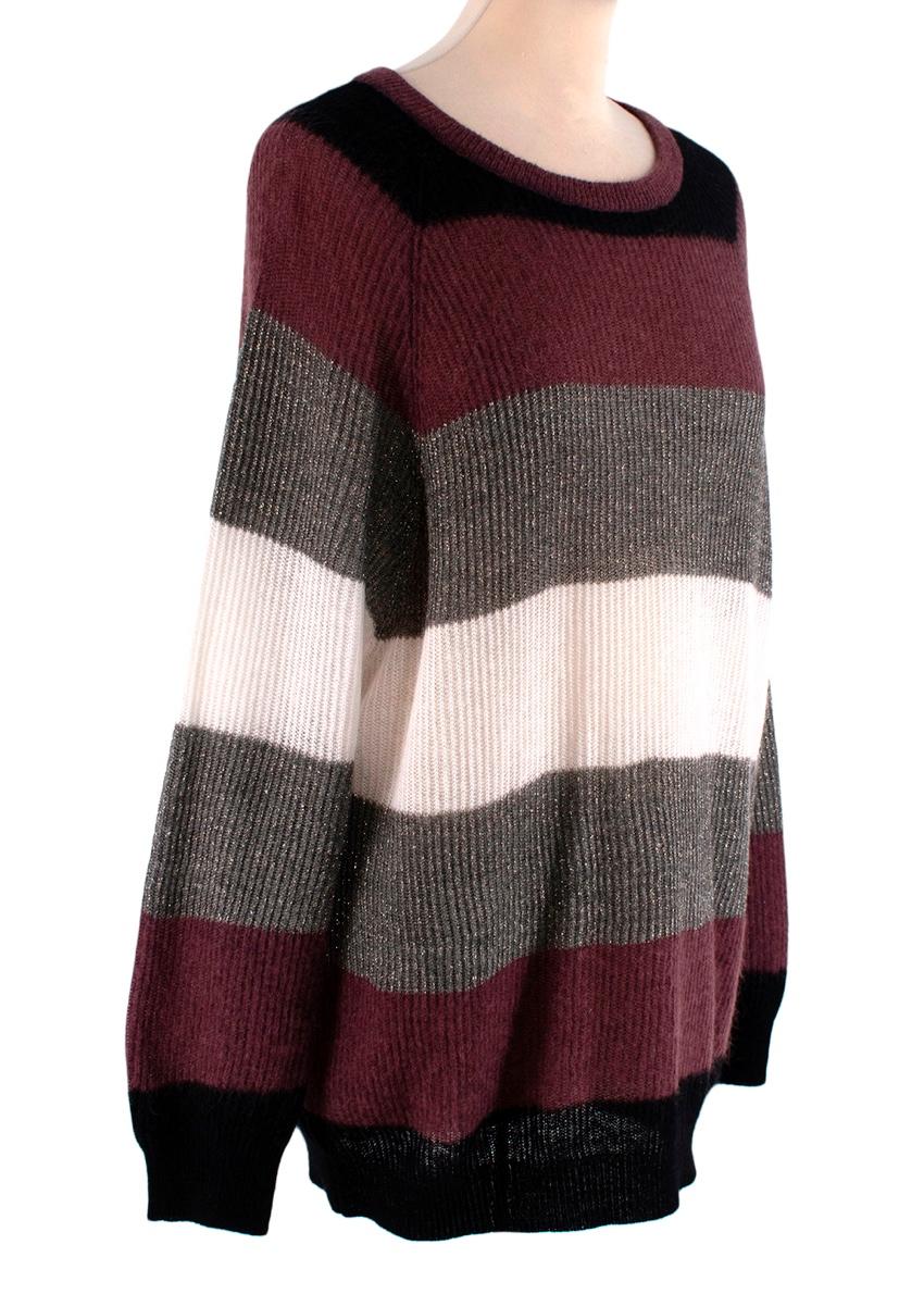 Brunello Cucinelli Lurex Woven Colourblock Mohair Blend Jumper

- Colourblock stripes in burgundy, lurex woven silver & white stripes
- Super soft mohair blend
- fine open-knit, lightweight and unlined

Made in Italy 

PLEASE NOTE, THESE ITEMS ARE