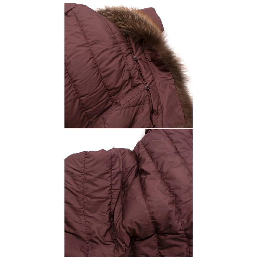 Brunello Cucinelli Mauve Silk Down Filled Quilted Coat with Fox Trim - US 00 For Sale 4