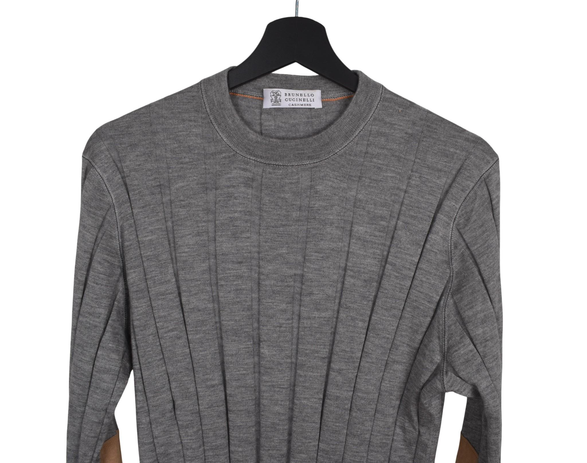 Brunello Cucinelli Hombre Suéter Cuello Crew Cuero App Talla 50-M, S1561 Gris en venta