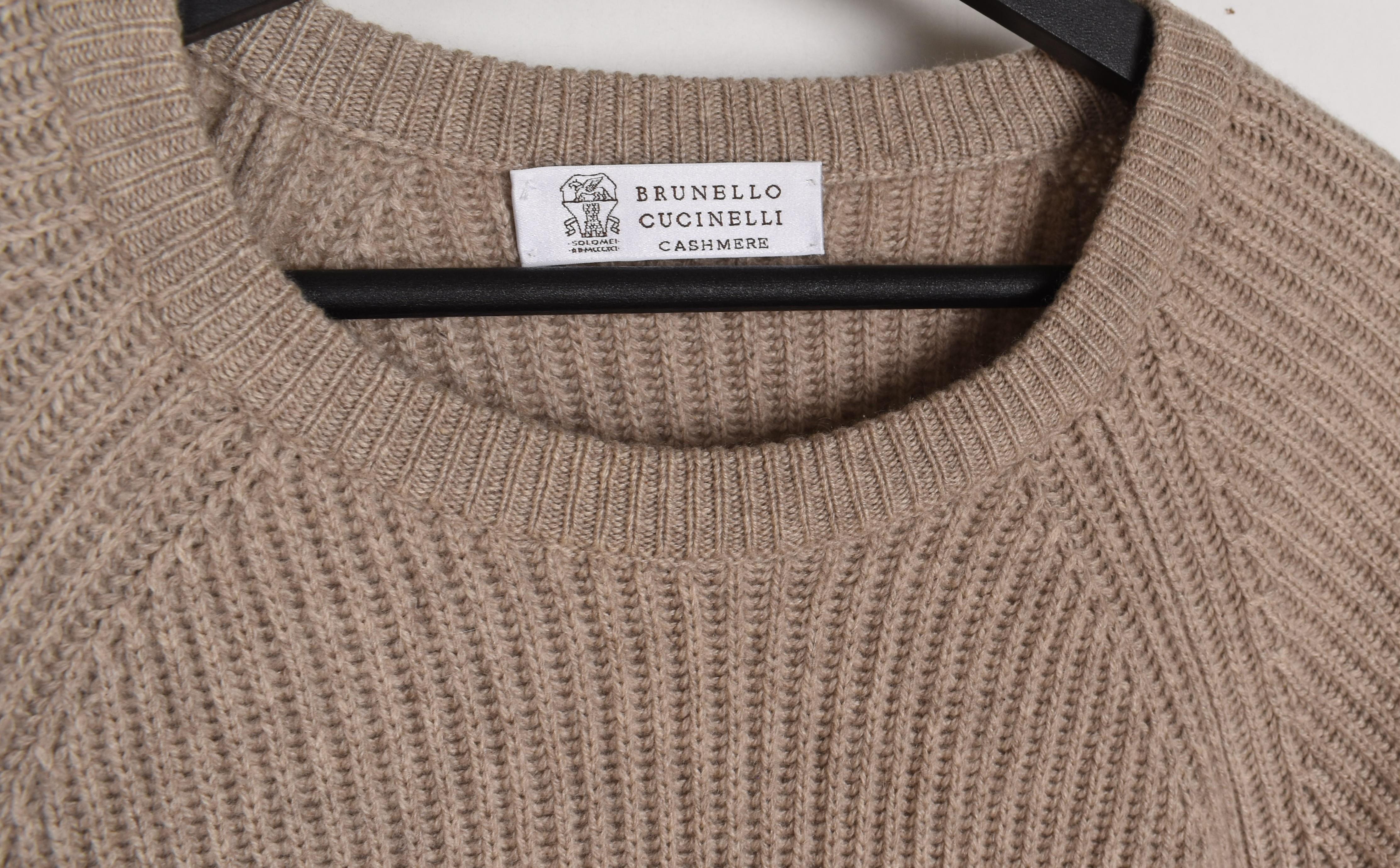 Brunello Cucinelli Men Sweater Knit Cashmere Crew Neck Size 56 XXL, S1539 Pour hommes en vente